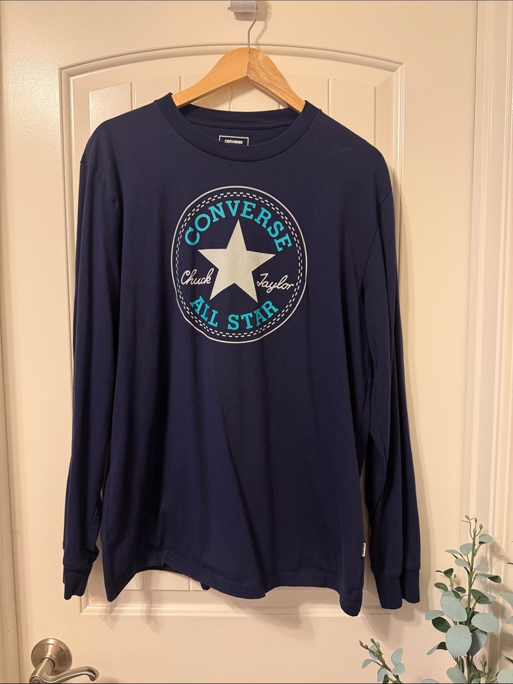 Converse Navy Long Sleeve Tee with Turquoise All Star Logo